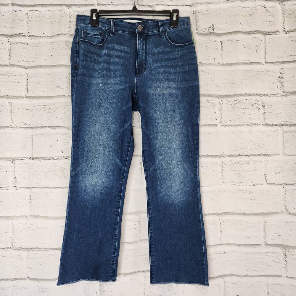 Social Standard by Sanctuary Raw Hem Mid Rise Kick Crop Jeans Blue Size 8